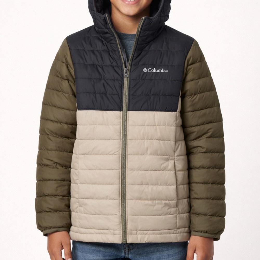 Columbia Youth Powder Lite hooded color block quilted puffer jacket size XL
